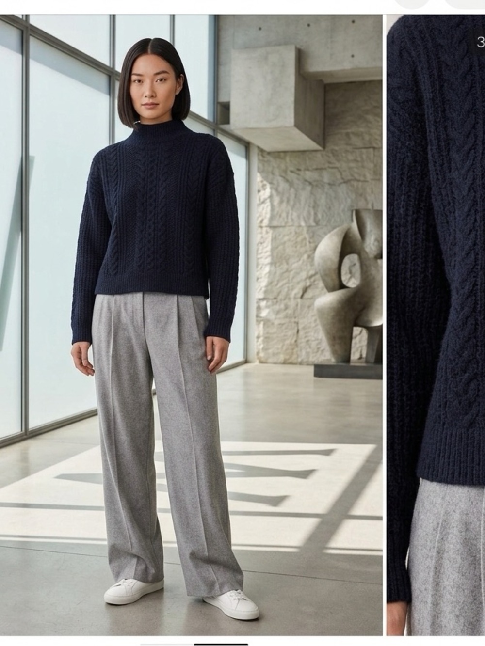 Classic Dark Blue Cable-Knit Turtleneck Sweater